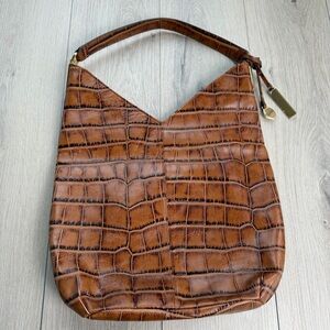 G.I.L.I. Leather North/South Hobo Bag Tote Brown Croc • NWOT